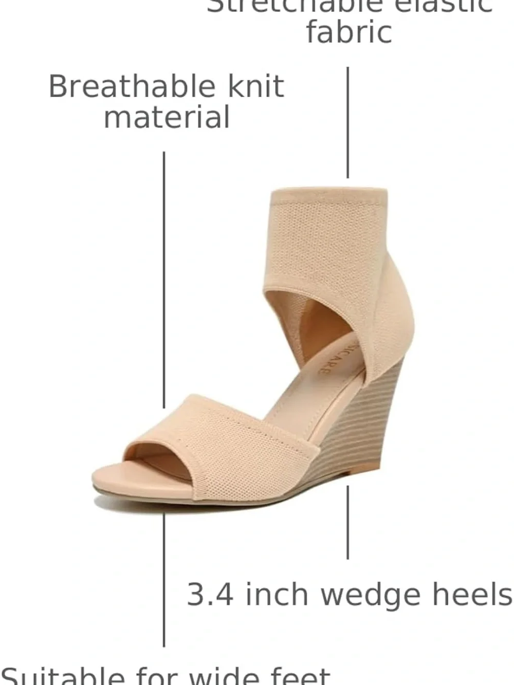 Women's Knit Ankle-Wrap Wedge Sandal in Nude
